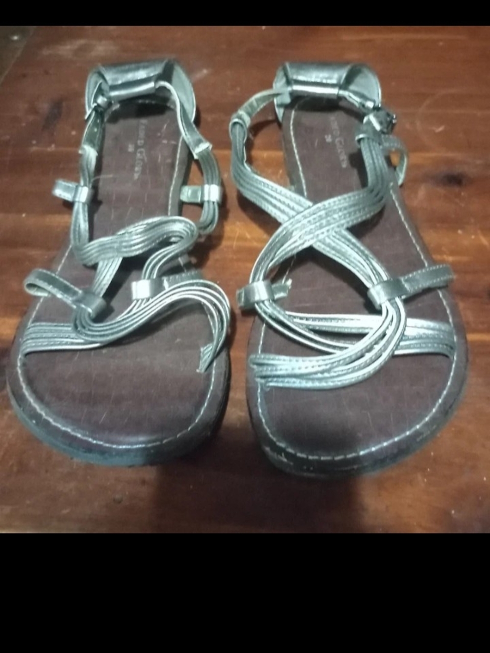 Faded Glory Silver Strappy Flat Sandals